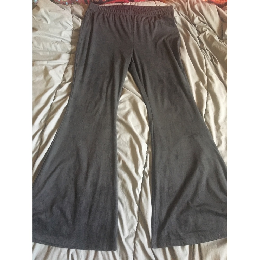 Gray Suede Flare Pants